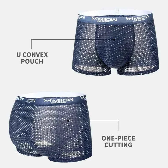 Men's breathable mesh ice silk boxer shorts by MiiOW, lightweight and comfortable men's underwear with moisture-wicking fabric.