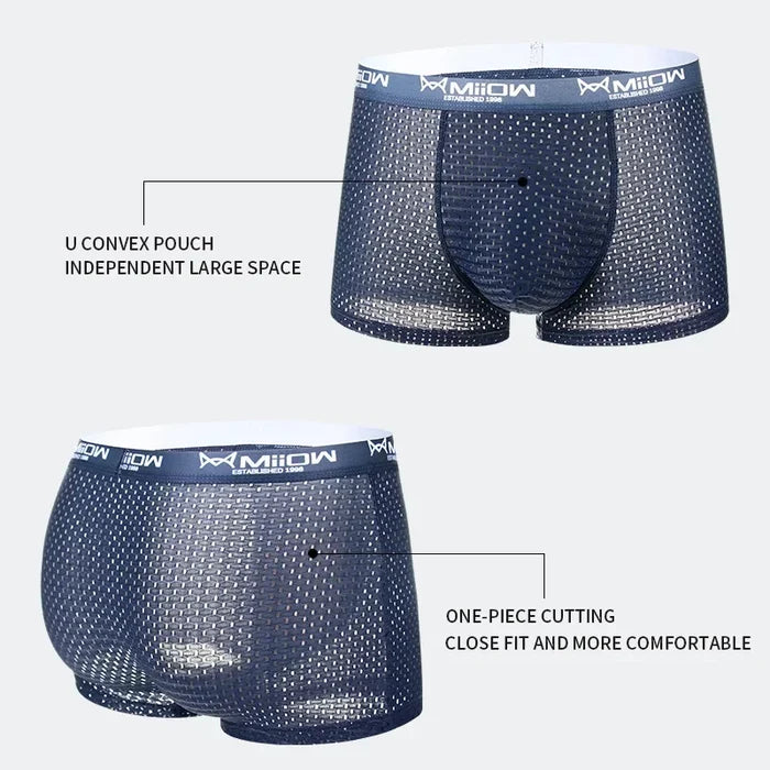 Men's breathable mesh ice silk boxer shorts by MiiOW, featuring lightweight, moisture-wicking fabric for comfort.