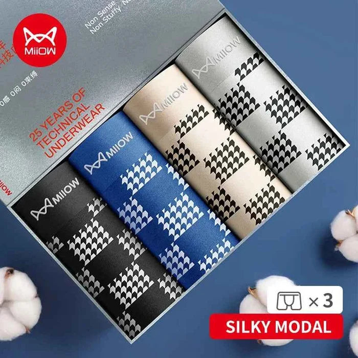 Men's modal antibacterial boxer briefs by MiiOW, soft cotton underwear set with comfortable fit and breathable fabric.