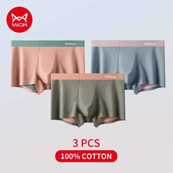 Set of three men's breathable nylon boxer briefs with seamless antibacterial design, featuring comfortable fit and stylish look.