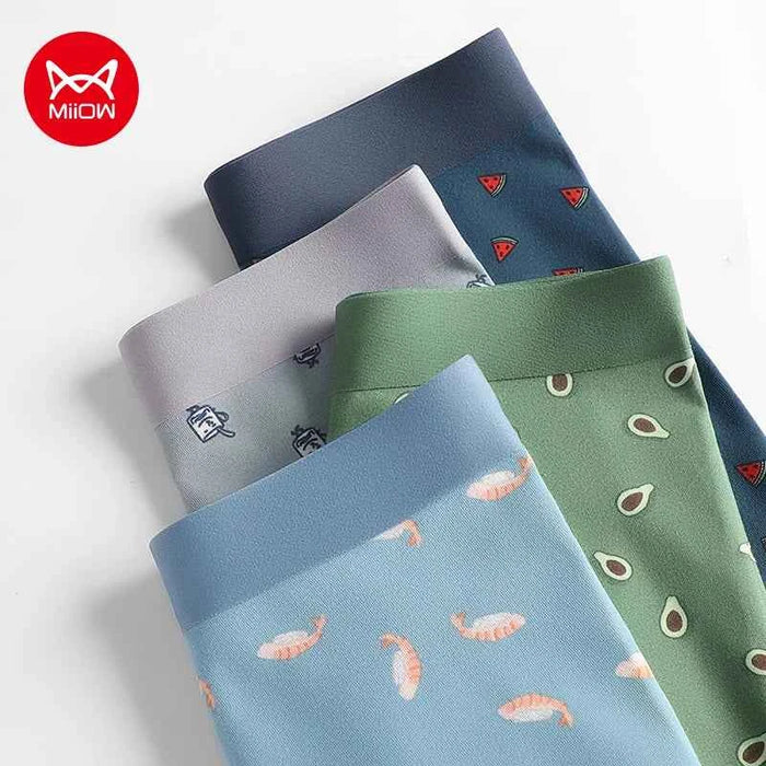 Set of three men's boxer briefs by MiiOW featuring antibacterial fabric and humorous printed designs, made for comfort and style.