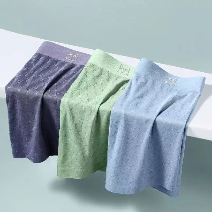 Men's breathable boxer shorts by MiiOW, silky soft comfort, lightweight fabric, designed for everyday wear, black color.