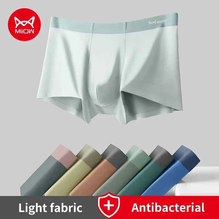 Men's Silkly Cool Boxer Briefs by MiiOW, antibacterial men's underwear set with three pairs featuring breathable fabric and comfortable fit.