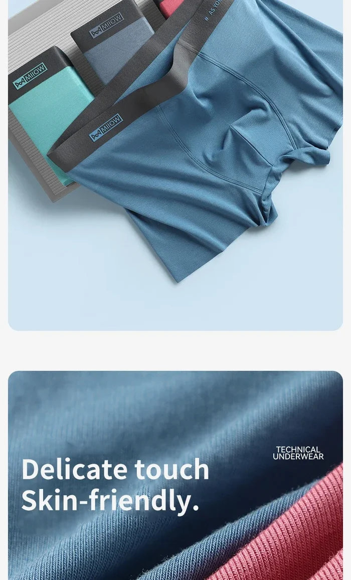 Men's cotton antibacterial boxer shorts from MiiOW, breathable and silky 3-pack, designed for comfort and freshness.