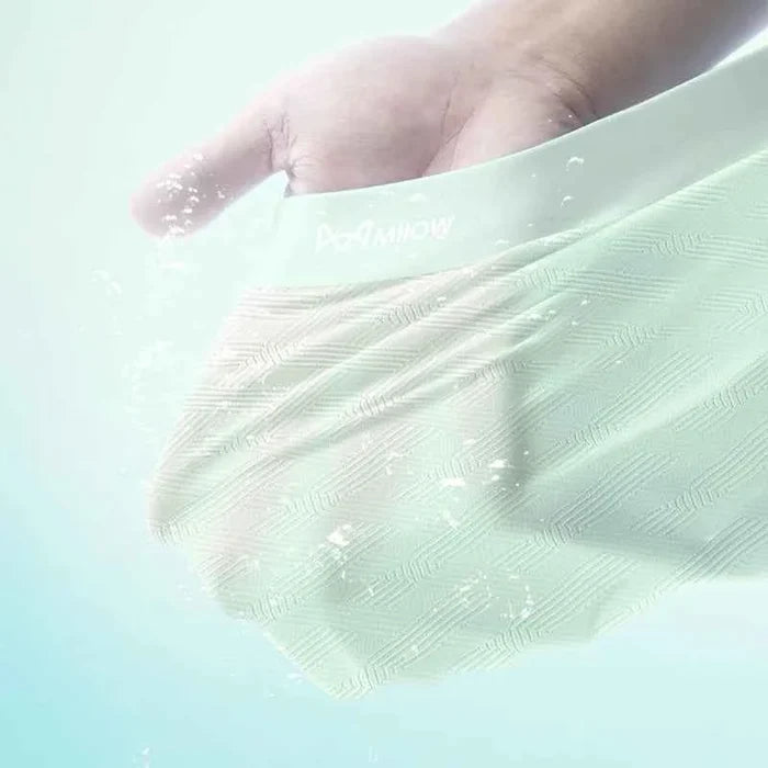Men's MiiOW silky ice silk boxer shorts, 3-pack, antibacterial seamless breathable underwear, shown in a close-up image.
