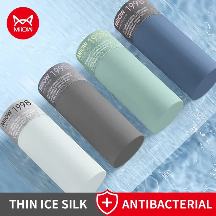 MiiOW Ice Silk men's boxer shorts set with three pairs, ultra-thin, breathable, antibacterial fabric for comfortable wear