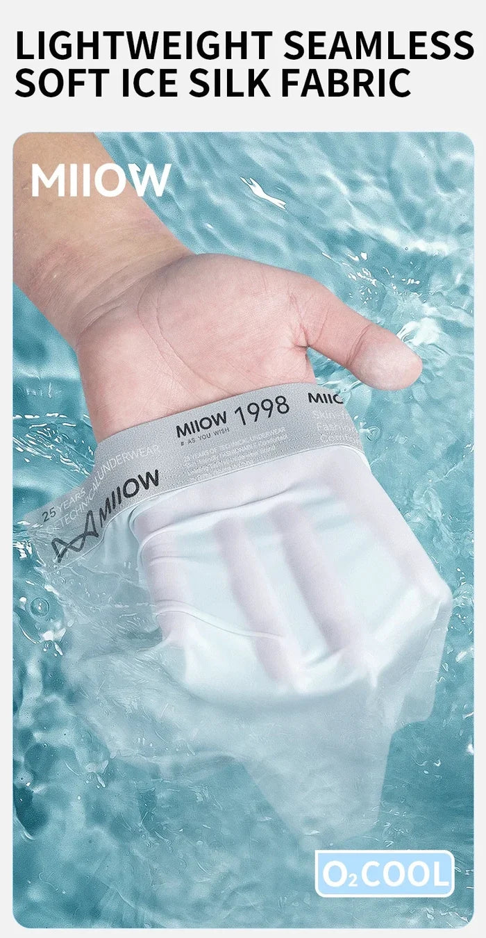 Men's MiiOW Ice Silk boxer shorts, 3-pack, breathable ultra-thin antibacterial men's boxer underwear, comfortable and lightweight.