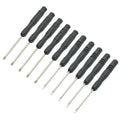 Set of 10 Habicare HBC mini slotted and cross screwdrivers with 2mm tips, 3.22 inches long, shown in a storage case.