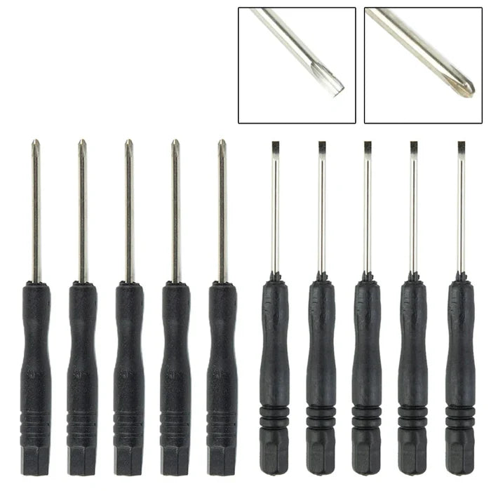 Set of 10 mini slotted and cross screwdrivers by Habicare, 3.22 inches long, with 2mm tips, ideal for precision screwdriving tasks.