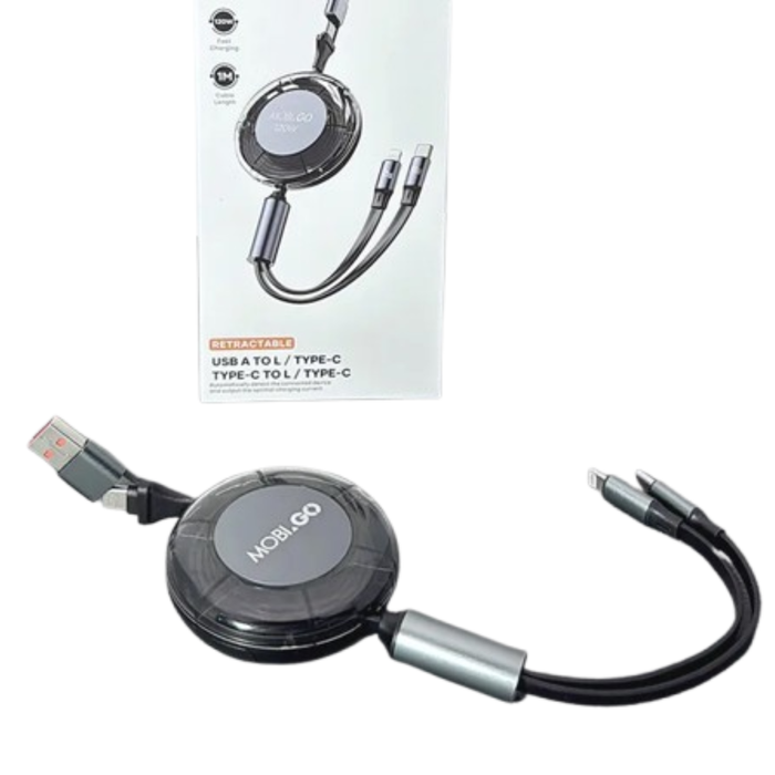 9eight5 Mobigo 1m 3-in-1 cable GO2TL accessory with multiple connectors for versatile device charging and data transfer.