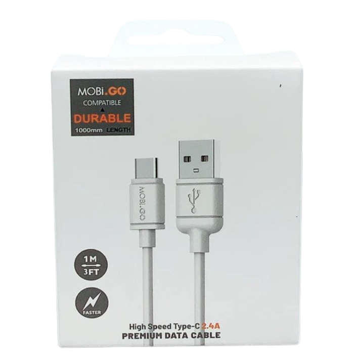 9eight5 Mobigo 1m USB-A to USB-C cable accessory with black connectors and flexible cable for charging and data transfer.