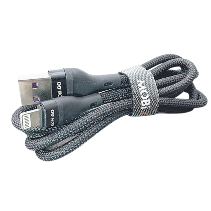 9eight5 Mobigo 1m USB-A to Lightning cable accessory, showing the black cable with USB-A and Lightning connectors.