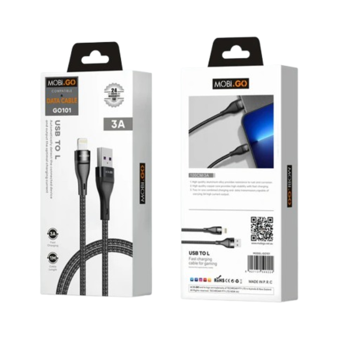 9eight5 Mobigo 1m USB-A to Lightning cable accessory, white cable with USB-A and Lightning connectors for Apple devices