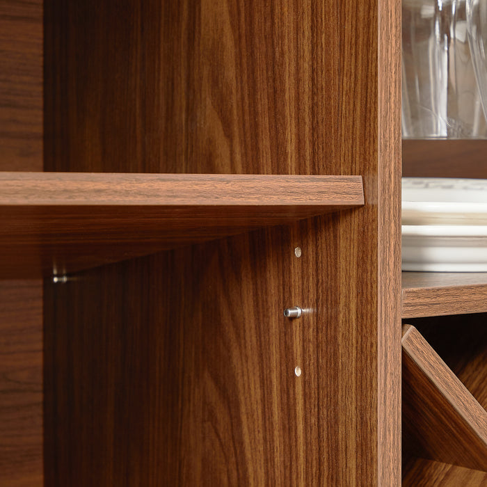 Modern 58" Wavy Sideboard with Wine Rack & Glassware Storage, Walnut