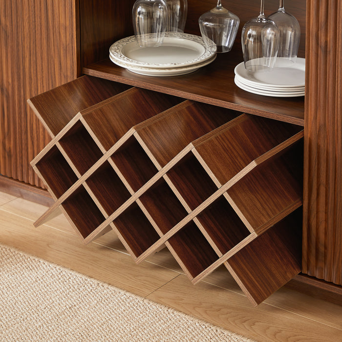 Modern 58" Wavy Sideboard with Wine Rack & Glassware Storage, Walnut