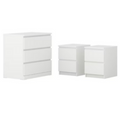 Sue-e Furniture Monaco bedroom set featuring two bedside tables and a three-drawer chest in a modern wood finish.