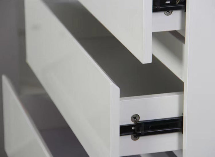 Sue-e Furniture Monaco bedroom set with two bedside tables and a three-drawer chest in a modern bedroom setting.