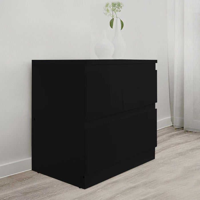 Black Monaco bedside table by sue-e furniture with a sleek modern design, featuring a single drawer and smooth finish.