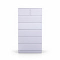 Tall boy dresser with seven drawers from the Sue-E Furniture Monaco collection, showcasing a modern wood finish.