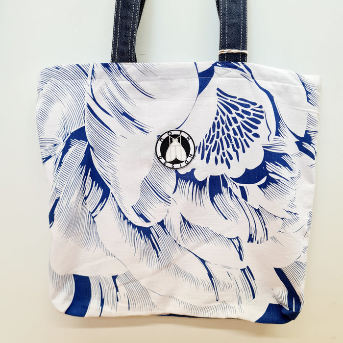 Mothdesign - Navy & White Floral Upcycled Tote Bag