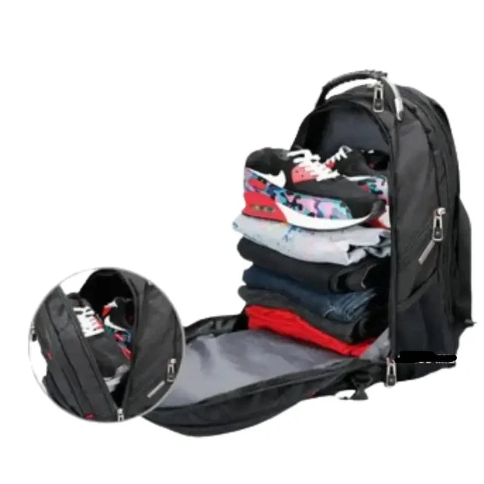 Habicare 9eight5 waterproof multifunction USB laptop backpack with multiple compartments and travel-friendly design, shown in the image.