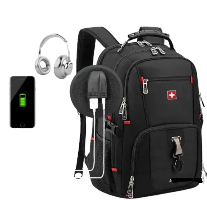 Habicare 9eight5 waterproof USB laptop backpack with multiple compartments, ideal for travel and daily use.
