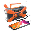 Habicare multifunctional 10000mAh solar crank radio in two colors with built-in flashlight and emergency features.