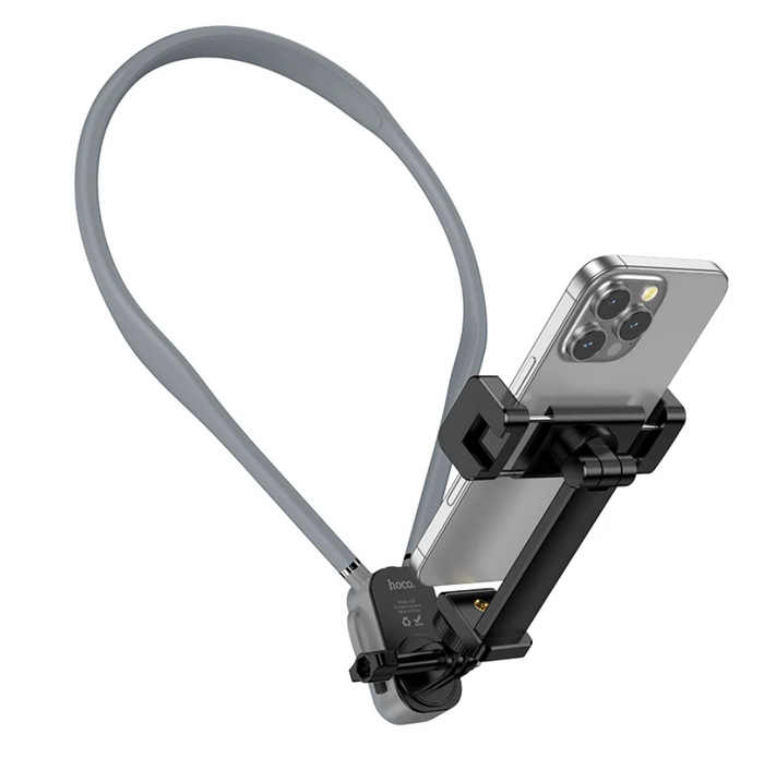 TechPlus Neck Mount Phone Holder POV vlogging accessory showing a smartphone secured for hands-free recording.