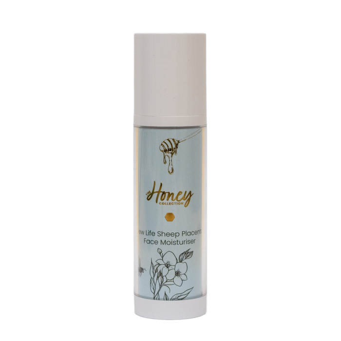 New Life Sheep Placenta Face Cream moisturizer from The Honey Collection, showing the jar with cream and natural packaging.