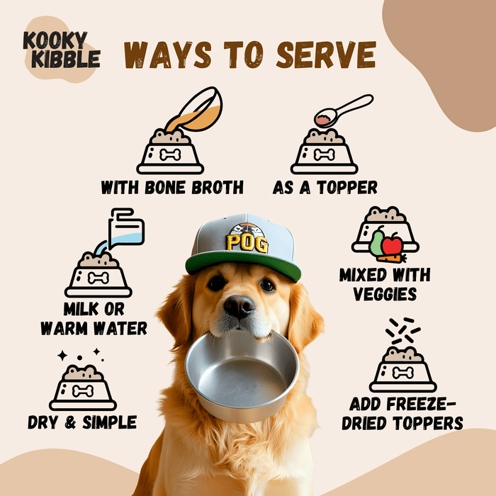 Kooky Kibble NZ grain-free adult dog food in a 600g starter kit with dry, wholesome ingredients for healthy pets.