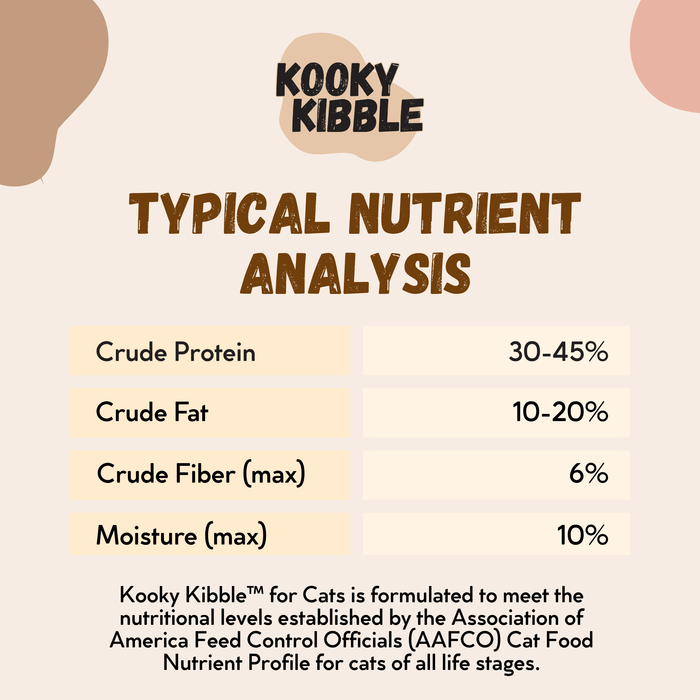 Kooky Kibble NZ grain-free dry cat food for all life stages in a 200g starter kit, suitable for cats of all ages.