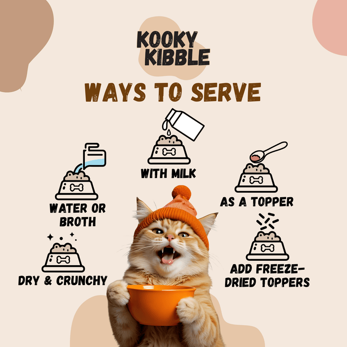 Kooky Kibble NZ grain-free cat food for all life stages in 200g dry food bag, suitable for kittens and adult cats.