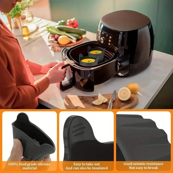 Non-stick baking molds for air fryer, ShopHub NZ accessories, showing round and square molds with non-stick surface in a kitchen setting.