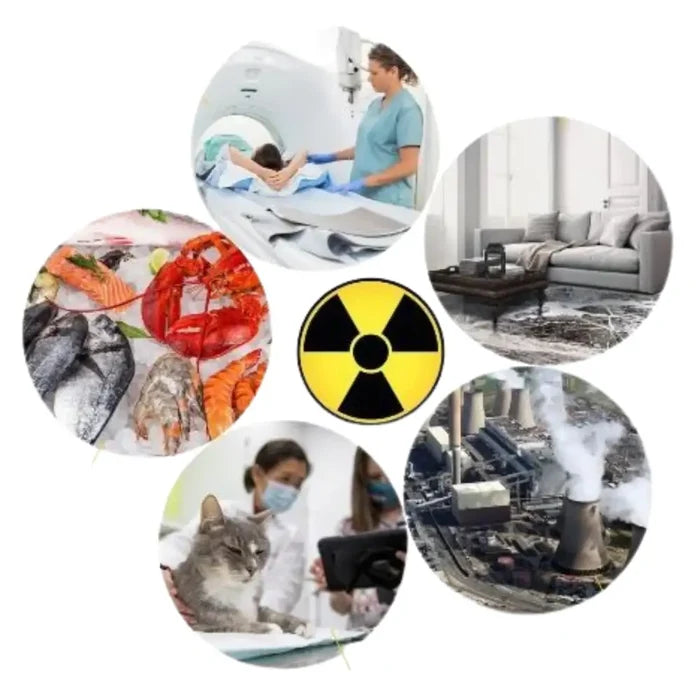 Habicare HBC nuclear radiation detector Geiger counter showing digital display and sensor for detecting radioactive particles