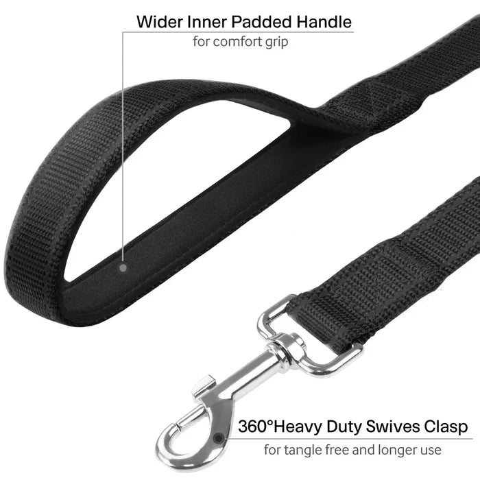 Habicare nylon hands-free dog leash, 2.5x250cm, SS style, shown in black with padded handle and secure clip for walking your dog.
