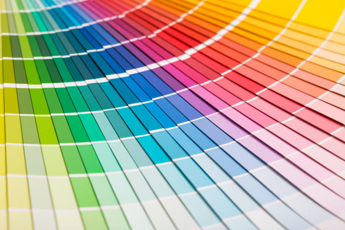 Color swatch chart with a wide range of colors
