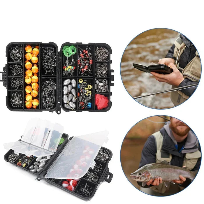 Habicare outdoor fishing accessories set with tackle box, includes 263 pieces of fishing tools and gear for outdoor anglers.