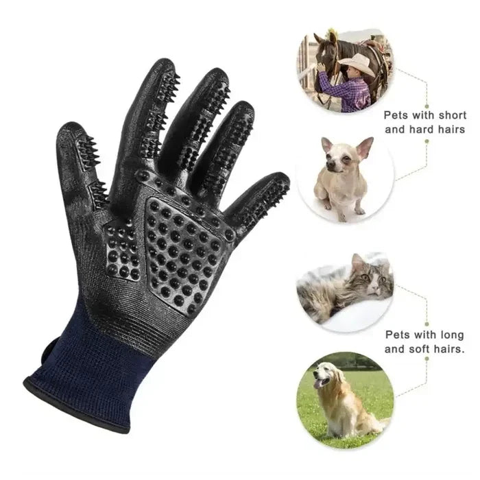 Pair of Habicare SS pet bath gloves showing soft silicone tips for gentle grooming and bathing of pets.