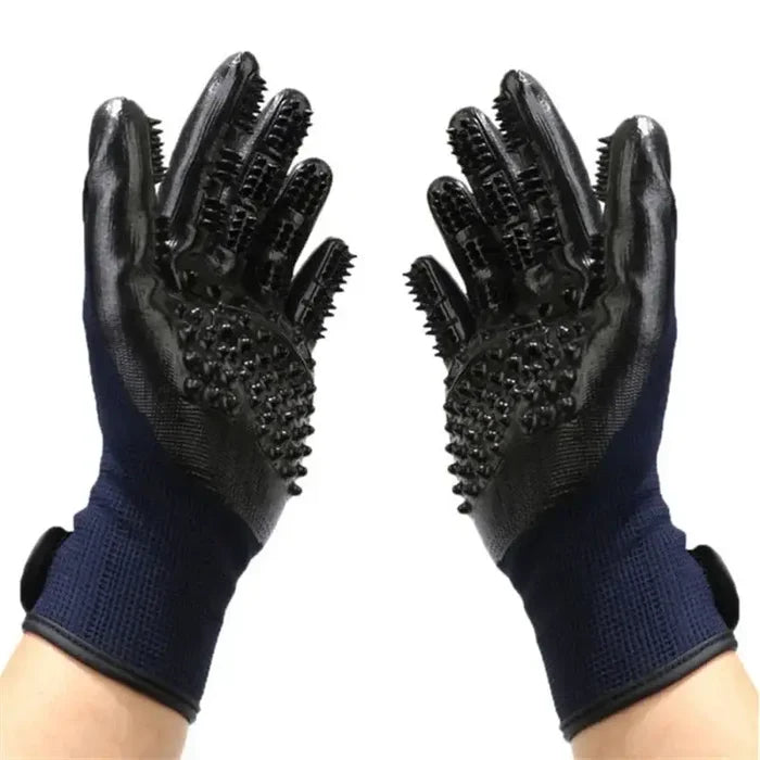 Pair of Habicare pet bath gloves in size SS, soft silicone gloves for gentle pet grooming and bathing.