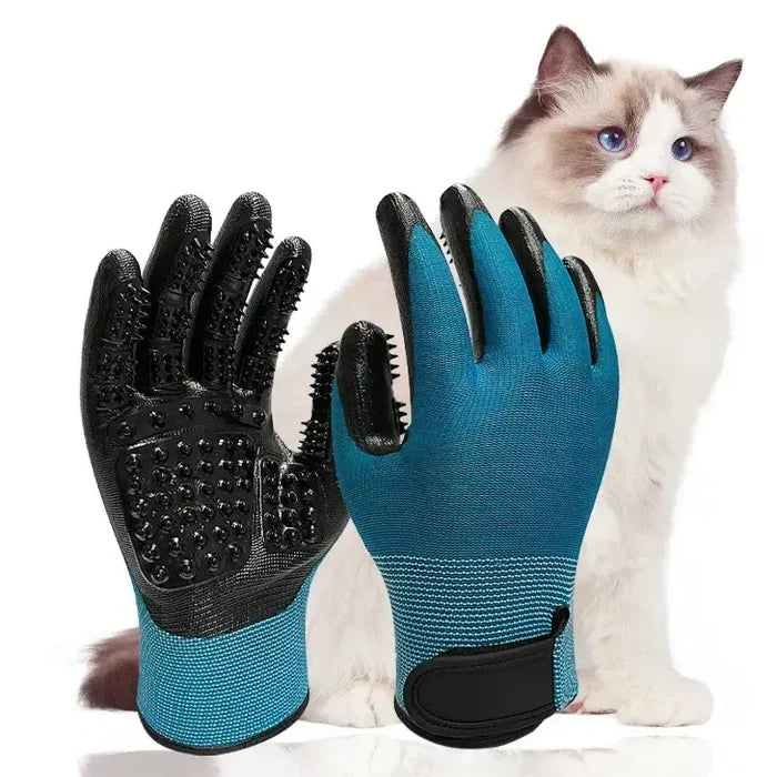 Pair of Habicare pet bath gloves in size SS, soft silicone gloves for gentle pet grooming and bathing.