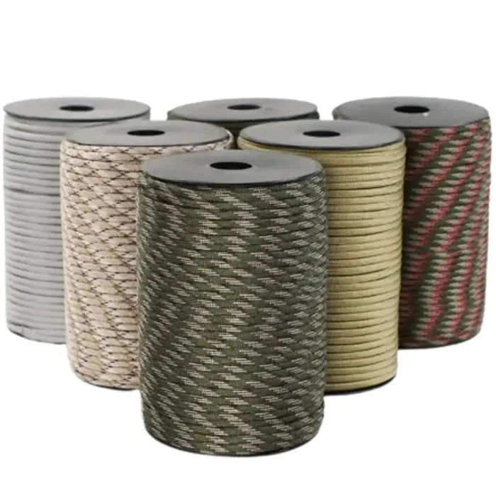 Habicare 9-core military survival paracord rope in various lengths and colors, versatile outdoor and emergency use.