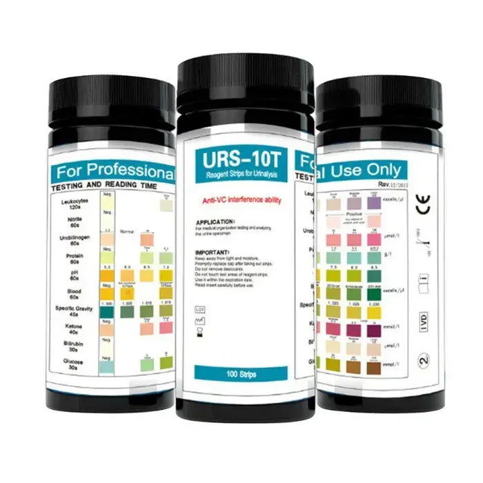 Habicare URS-10T personal health test strips for urinalysis, 100 strips with 10 parameters, for urine health testing.