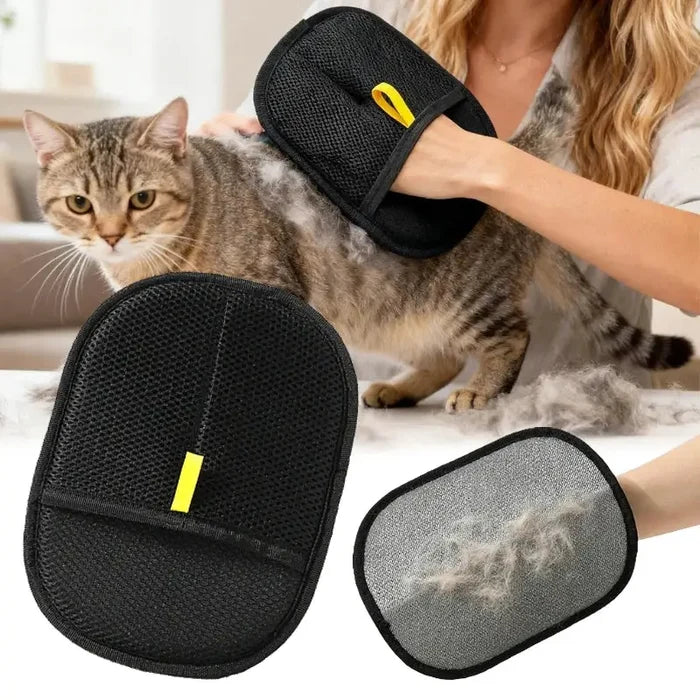 Habicare reusable double-sided pet hair removal gloves, SS size, showing textured surface for cleaning pet fur from furniture and clothing.
