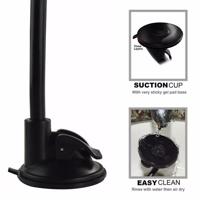 Adjustable 9eight5 phone holder attached to an audio system, designed for securing phones and tablets with flexible positioning.