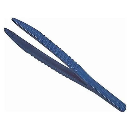 Blue 5-inch plastic tweezers for watch repair, featuring a lightweight design ideal for precise handling and delicate tasks.