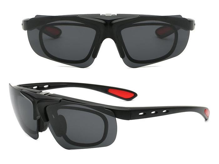 Dealonlinenz polarized sunglasses with changing color lenses, black frame and versatile sun protection for outdoor activities.