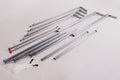 Galvanized steel poles with hooks and ropes for versatile installation and support.