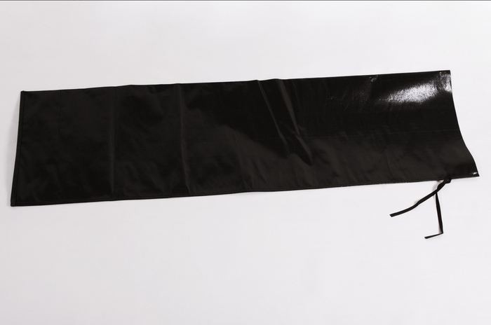 Black waterproof storage bag, nylon material, ideal for outdoor gear or travel, with secure tie closures.