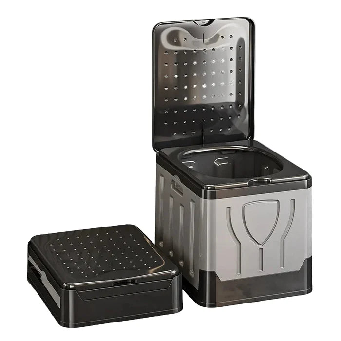 Foldable Habicare SS portable 4-in-1 outdoor camping toilet with odor-proof design, compact and lightweight for outdoor use.