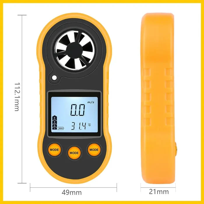 HBC Habicare portable anemometer with LCD digital wind speed gauge for accurate measurement of airflow and wind velocity.